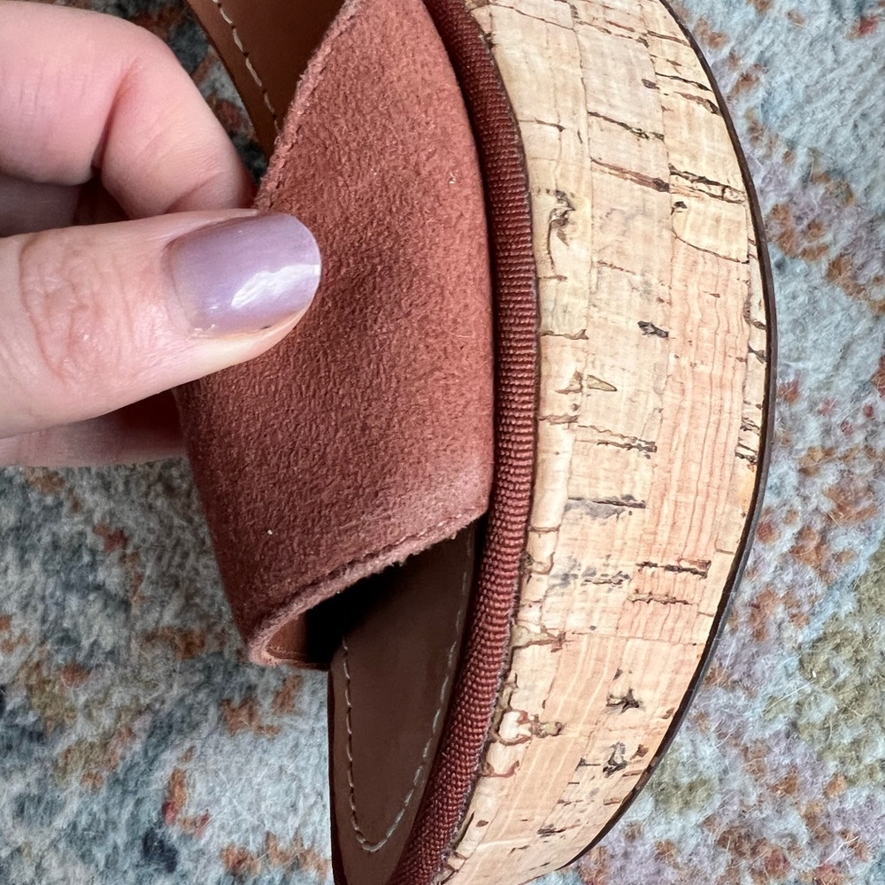 Diane von Furstenberg Tan Suede Cork Platform Sandals Ankle Strap 9.5 - Picture 7 of 8